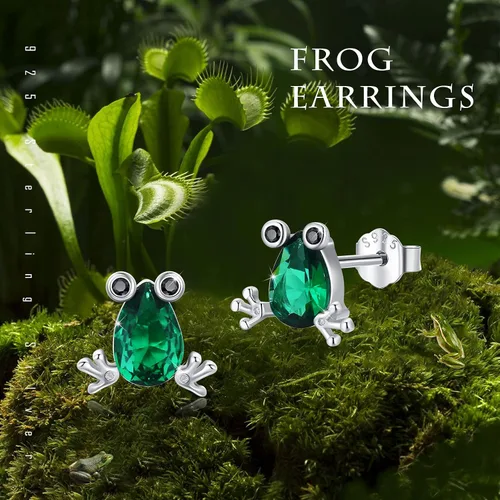 Vista 5 de Frog Earrings for Women Girls Sterling Silver Frog Pendant Necklaces Crystal Studs Earrings Frog Stud for Teens Cute Animal Hypoallergenic Jewelry