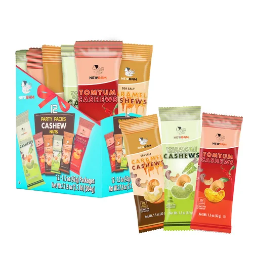 Vista 10 de NEWBAM Anacardos tostados con miel – 12 paquetes individuales de bocadillos (1.5 onzas cada uno) – Nueces dulces crujientes, aperitivo saludable