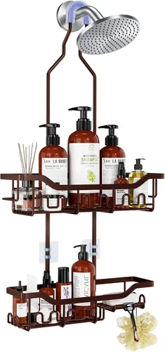 Vista 15 de Organizador de ducha mejorado de longitud extendida con ganchos, soporte para champú y jabón resistente a la oxidación, organizador de baño grande
