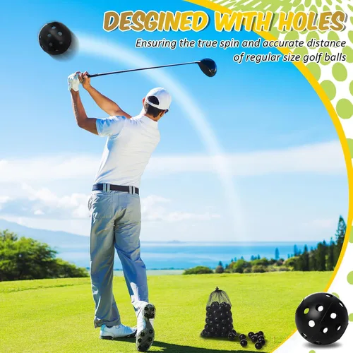 Vista 5 de MiniInflat Paquete de 80 pelotas de práctica de golf con vuelo limitado de 42 mm, pelota de entrenamiento de golf de plástico hueca con flujo