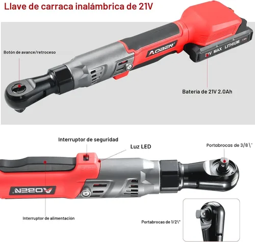 Vista 2 de AOBEN Kit de llave de trinquete inalámbrica de 21 V de 1/2 pulgadas - 74 pies-libras, trinquete de potencia eléctrica sin escobillas con velocidad