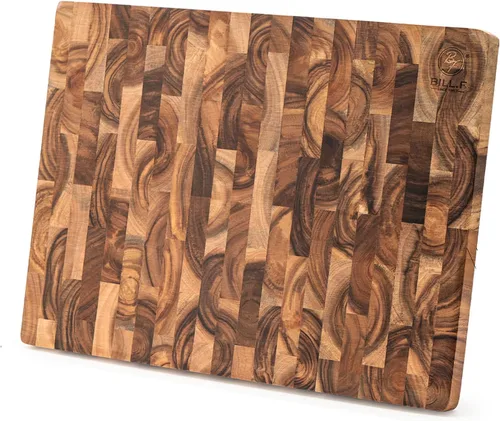 Vista 8 de Tabla de cortar de grano final con mango para carne, tabla de queso, verduras, pan, tabla de servir de madera decorativa para cocina y comedor, 13 x