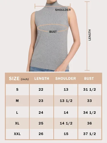 Vista 6 de Biffxeu Camisetas de punto sin mangas con cuello alto falso para mujer, suéter suave y ajustado, sin mangas, tops básicos
