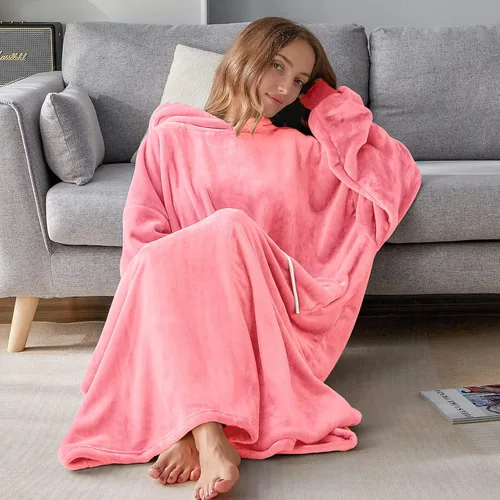 Vista 3 de BEDELITE Fleece Wearable Blanket Hoodie with Sleeves and Pocket, Long Oversized Blanket for Women Men&Teen,plush