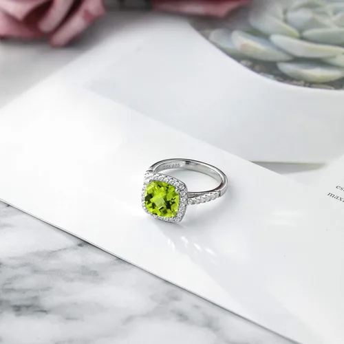 Vista 5 de Gem Stone King Anillo de compromiso de mujer de plata de ley 925 con peridoto verde y zafiro blanco creado para mujer
