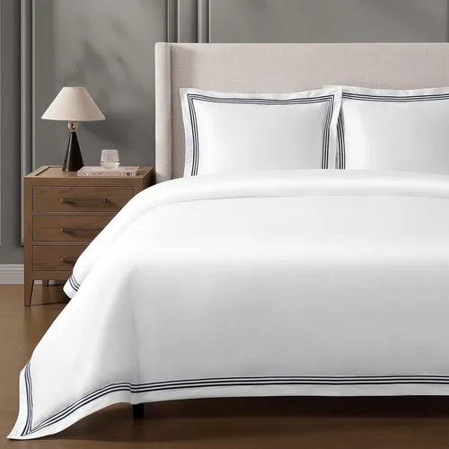 Vista 11 de Pure Parima Triple Luxe Sateen Hotel Collection - Juego de funda de edredón 100% algodón egipcio certificado, bordado Baratta, matrimonial/Queen
