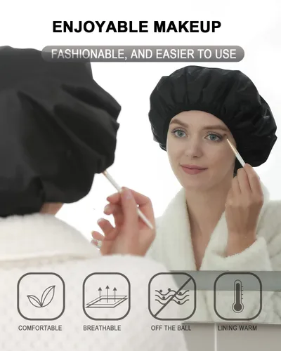 Vista 7 de YIZIJIZI Gorro de ducha con forro de rizo, gorro grande de tres capas para mujer, gorro de ducha reutilizable e impermeable, para cabello largo