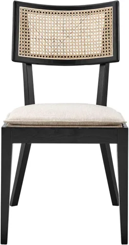 Vista 4 de Modway Caledonia - Silla auxiliar de comedor de madera con respaldo tejido de 19 pulgadas, color negro/beige
