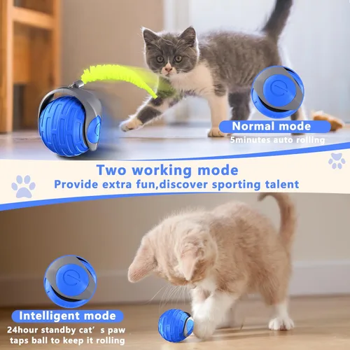 Vista 4 de Juguetes para gatos,Pelota interactiva para gatos de interior aburrido, azul Rodamiento automático, resistente a caídas y evita obstáculos, ajuste