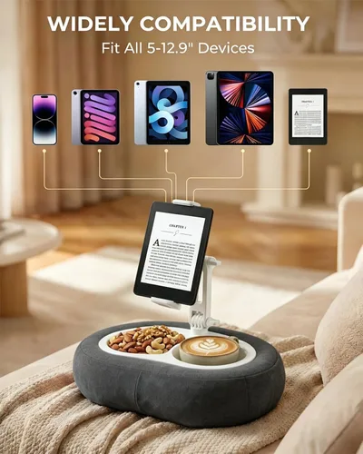 Vista 4 de Miledi Soporte de almohada para tableta, compatible con Kindle de 5 a 12.9 pulgadas, iPad, teléfono/tableta, soporte giratorio de 360° para cama