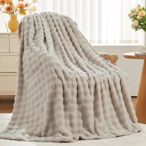 Vista 30 de NEWCOSPLAY Manta para Sofá Aqua Súper Suave de Franela Polar 3D Burbuja Ligera Manta de Cama para Uso en Todas las Estaciones (Aqua, Throw(50"x60"))