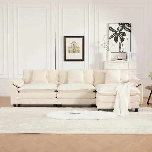 Vista 62 de Sofá seccional modular, sofá seccional en forma de L de 76.7 pulgadas con otomana móvil, cómodo loveseat de chenilla nube con reposabrazos