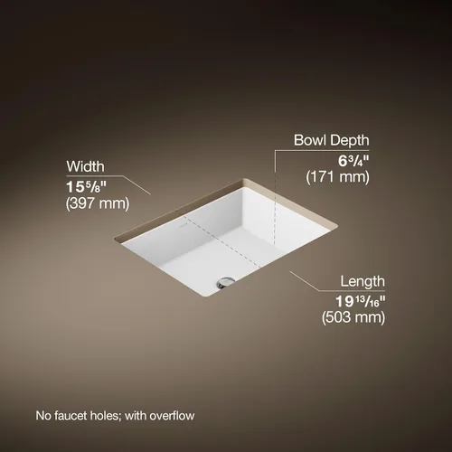 Vista 15 de KOHLER 2882-0 Verticyl Lavabo de baño rectangular de montaje inferior, 19 3/4", Blanco