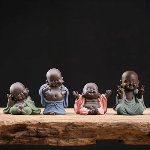 Vista 4 de Kingzhuo Estatua de monje de cerámica pequeña y bonita estatua de Buda creativa para bebé, manualidades adorables, adornos clásicos, delicados