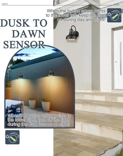 Vista 4 de Lámpara de pared para exteriores con sensor de movimiento de 7 pulgadas, IP65, color negro 1 pack black 7-inch barn light with 3 modes, 220-degree