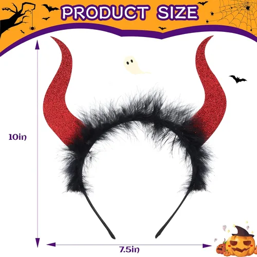 Vista 2 de Diadema de Halloween con cuernos de diablo con purpurina para adultos y niños, cuerno de diablo para fiesta de Halloween