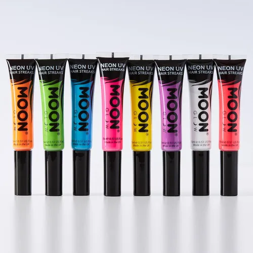 Vista 3 de Moon Glow - Máscara de cabello de neón Blacklight con rayas de 0.51 onzas – Brilla intensamente bajo luces negras/iluminación UV, Rosa intenso
