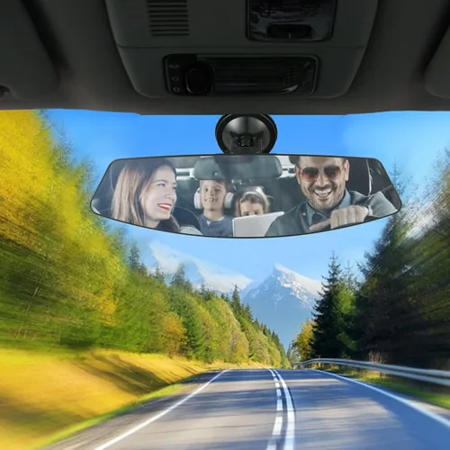 Vista 4 de Espejo retrovisor para automóvil con ventosa ajustable, gran angular que reduce los puntos ciegos, 12.6 pulgadas, HD, universal, panorámico