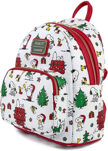 Vista 4 de Loungefly Peanuts Snoopy Holiday AOP - Bolso de hombro con doble correa para mujer Multi