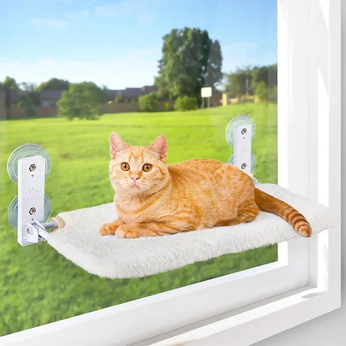 Vista 11 de AMOSIJOY Percha de Ventana Inalámbrica para Gato, Hamaca para Gato para Pared con 4 Ventosas, Ancla y Tornillo para Dos Formas de Instalación