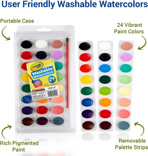 Vista 3 de Juego de pintura de acuarela – 24 pinturas de acuarela, 50 hojas de papel de color de agua, 7 pinceles para niños – Juego completo de suministros