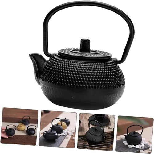 Vista 6 de SHERCHPRY Mini tetera gris hierro fundido tetera decorativa tetera tetera adornada para Tearoom