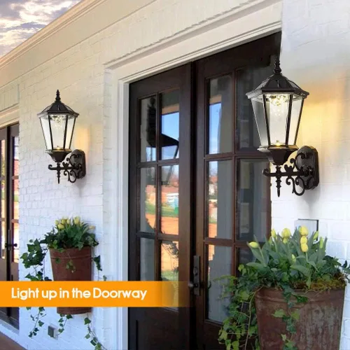 Vista 7 de Lámpara solar decorativa de pared para exteriores, linterna de pared impermeable del atardecer al amanecer, lámpara LED de montaje en pared, 21