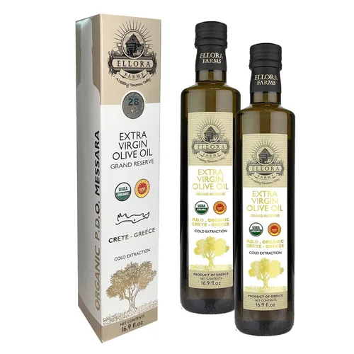 Vista 7 de Ellora Farms, Aceite de oliva virgen extra griego orgánico, DOP messara de una sola finca, alto polifenol, rastreable, kosher, botella de vidrio