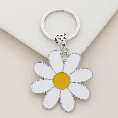Vista 2 de COLORFUL BLING Lindo llavero esmaltado de margaritas con dijes de flores para bolso