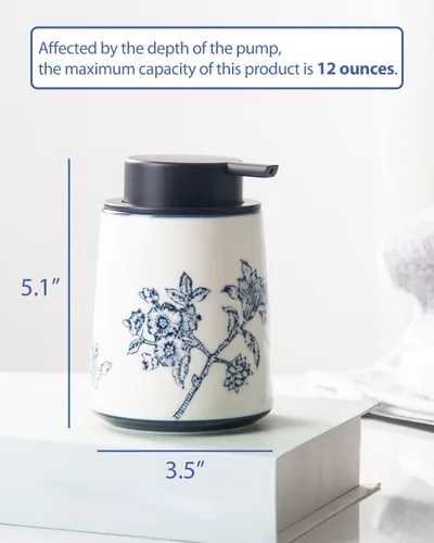Vista 2 de Dispensador de jabón de manos para baño, dispensador de loción de cerámica, accesorios de baño chinoiserie, flores y ramas azules y blancas