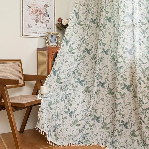 Vista 46 de Cortinas florales de granja semiopacas para sala de estar, de 63 pulgadas de largo, mezcla de lino y algodón, paneles de cortina de ventana cortos