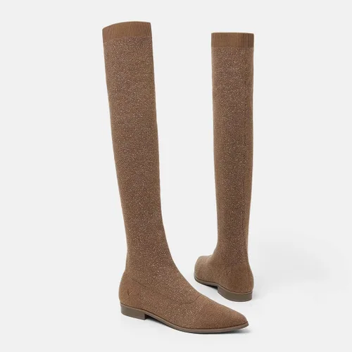 Vista 5 de VIVAIA Michaelia - Botas puntiagudas por encima de la rodilla de 21.7in de altura de caña de 21.7in de alto, botines de tela tejida de lana, zapatos