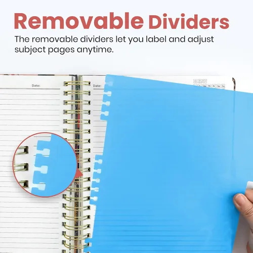 Vista 4 de Cuadernos grandes con forro en espiral para el trabajo con divisores y pestañas extraíbles, 8.5 x 11 pulgadas, bonito cuaderno de tapa dura de 5