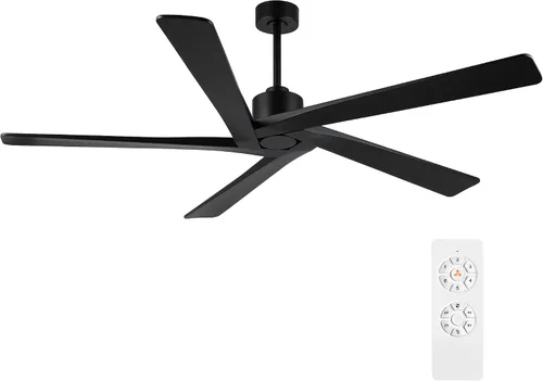 Vista 25 de WINGBO - Ventilador de techo DC de 48" sin luz - 5 aspas de madera maciza talladas, motor DC reversible de 6 velocidades, ventilador de techo sin
