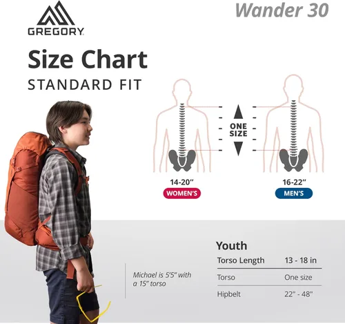 Vista 2 de Gregory Wander 30L Mochila de senderismo unisex para jóvenes, talla única, azul pacífico, Pacific Blue