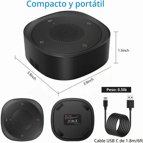 Vista 4 de Micrófono de altavoz USB, micrófono de computadora omnidireccional para conferencia, con captación de voz de 360º, botones de sensor táctil