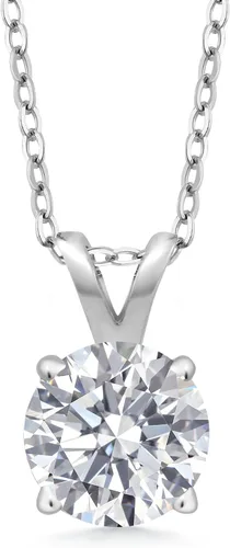 Vista 87 de Gem Stone King Collar con colgante solitario de plata de ley 925 de 0.236 in con piedra natal redonda Collar de 4 puntas para mujer Con cadena