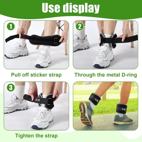 Vista 5 de Hollowfly Juego de 4 pares de pesas ajustables para tobillo y pierna para mujeres y hombres, 1 libra y 2 libras de peso para muñeca, brazo, fitness