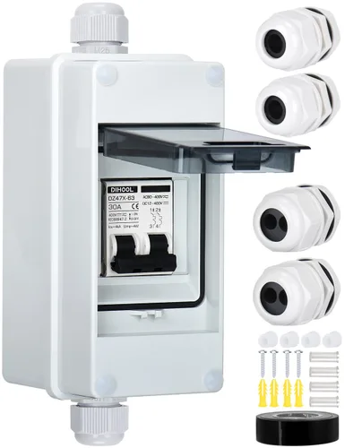 Vista 10 de DIHOOL Disyuntor miniatura de CA CC con caja DIN IP65, 15 amperios de doble polo 12V-400V, no polarizado, interruptor de desconexión del panel