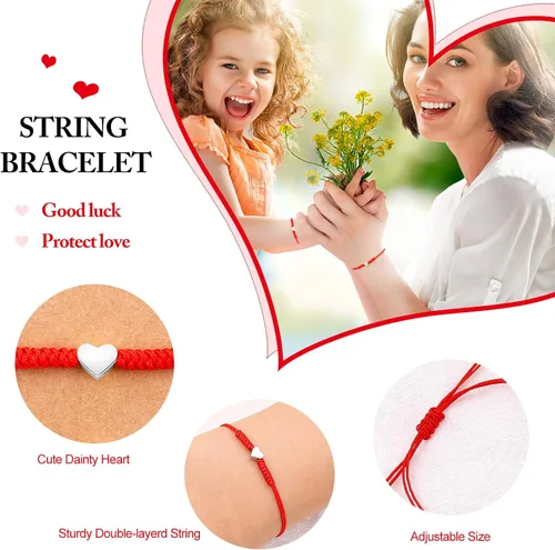 Vista 3 de Regalos para el día de la madre para mamá, hilo rojo, para madre e hija, juego de 2 pulseras de corazón a juego para mamá y yo, pulsera roja