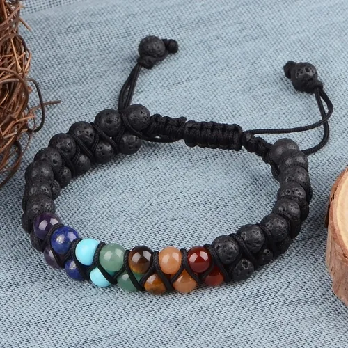 Vista 2 de MASSIVE BEADS Natural Chakra Healing Power Crystals Macrame Bracelet Yoga Double Layer Stone Beads Gemstone Meditation Relax Anxiety Bangle for