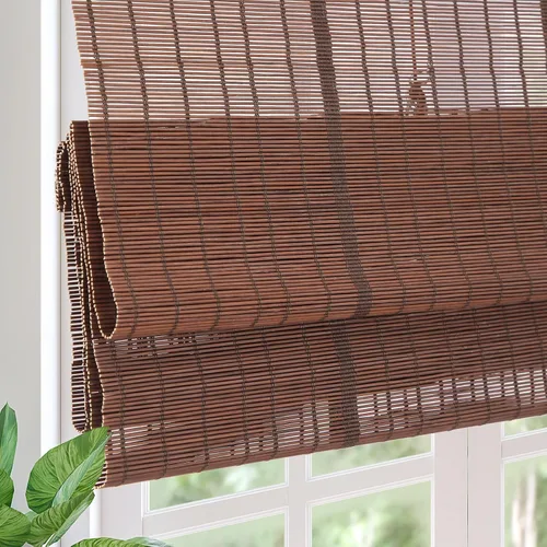 Vista 13 de Persianas romanas de bambú opacas inalámbricas, de fácil control, de madera tejida natural, persianas de bambú con forro de gran privacidad