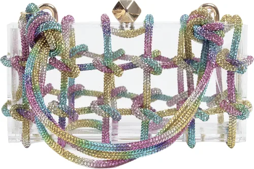 Vista 3 de Diamante hand Bag. Rhinestone Evening bag. Hardbodied acrylic handbag. Gift for her. Sparkling rope handbag