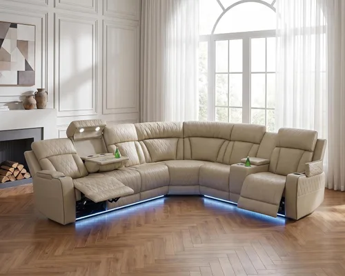 Vista 18 de Sofá seccional reclinable eléctrico con asiento de cine en casa con LED y puerto USB L Shaped Reclining Couch with Reading Lamp, Cup Negro