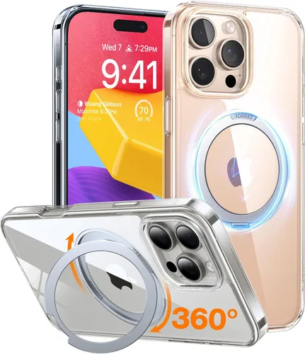Vista 17 de TORRAS Anillo giratorio 360° para iPhone 14 Pro Max [Compatible con Magsafe] con soporte, soporte magnético para anillos, grado militar, a prueba