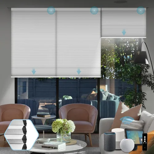 Vista 10 de SmartWings Persianas celulares motorizadas, persianas de panal compatibles con Zigbee/Alexa/Z-Wave/Homekit, control remoto inalámbrico para hogar