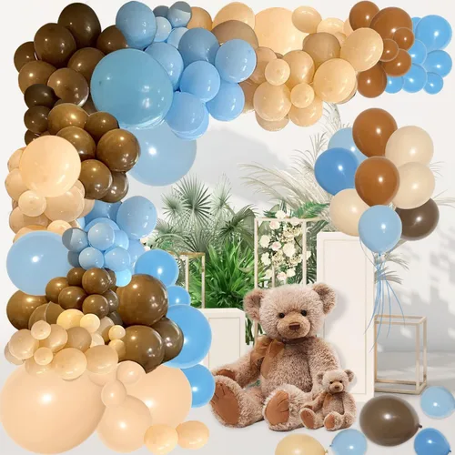 Vista 2 de PERPAOL 147 globos de café azul y marrón y 151 globos marrones para decoración de fiesta de cumpleaños de oso de peluche