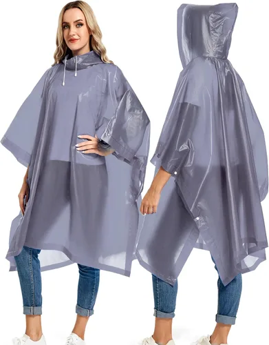 Vista 49 de Paquete de 2 ponchos de lluvia para adultos, reutilizables, impermeables, de supervivencia, emergencia, resistente, con capucha con cordón