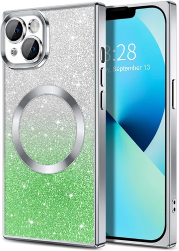 Vista 163 de Hython Funda para iPhone 13 Pro transparente con purpurina magnética [compatible con MagSafe] Protector completo de lente de cámara delgado