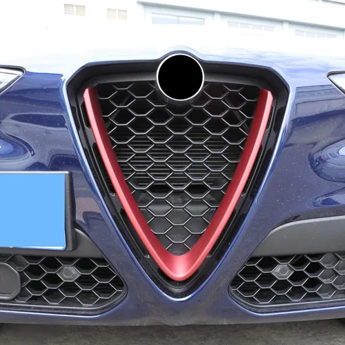 Vista 2 de Decoración exterior del coche para parrilla delantera cubierta de marco protector para rejillas de coche para Stelvio 2017-2019 rojo, accesorios
